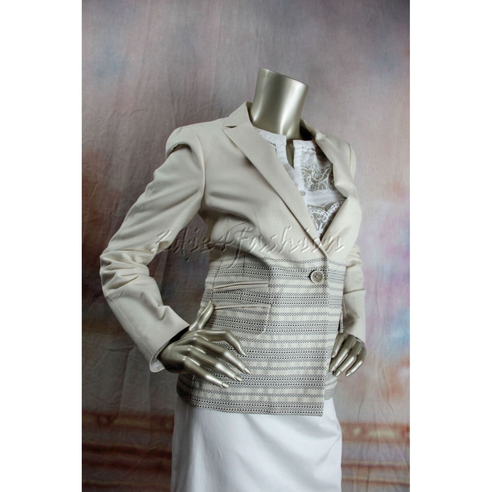 $1295 NWT PIAZZA SEMPIONE Cream Off White Black Stitch Stripe Jacket 10